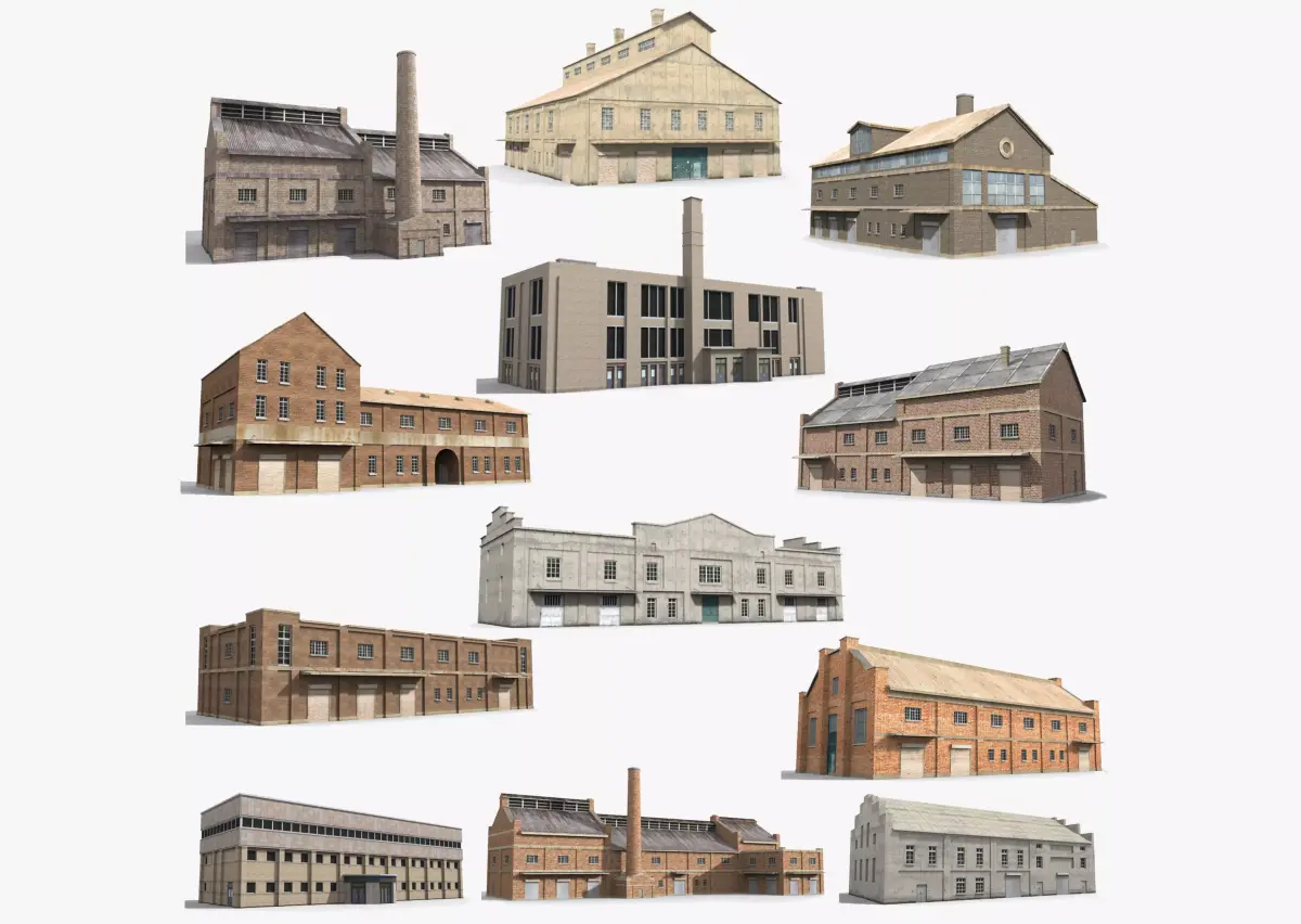 12  Factory Collection Low-poly 3D model 3D Model Pack purchase