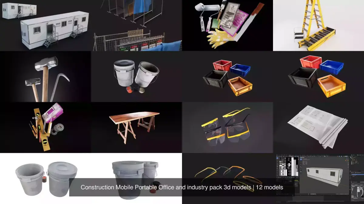Construction Mobile Portable Office and industry pack 3d models