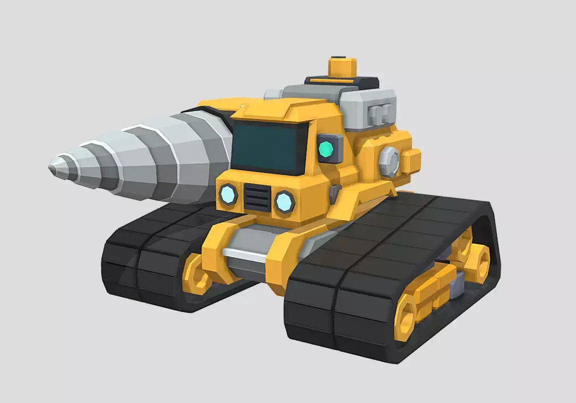 Low Poly Drill Tank Game Ready Vehicle Low-poly 3D model