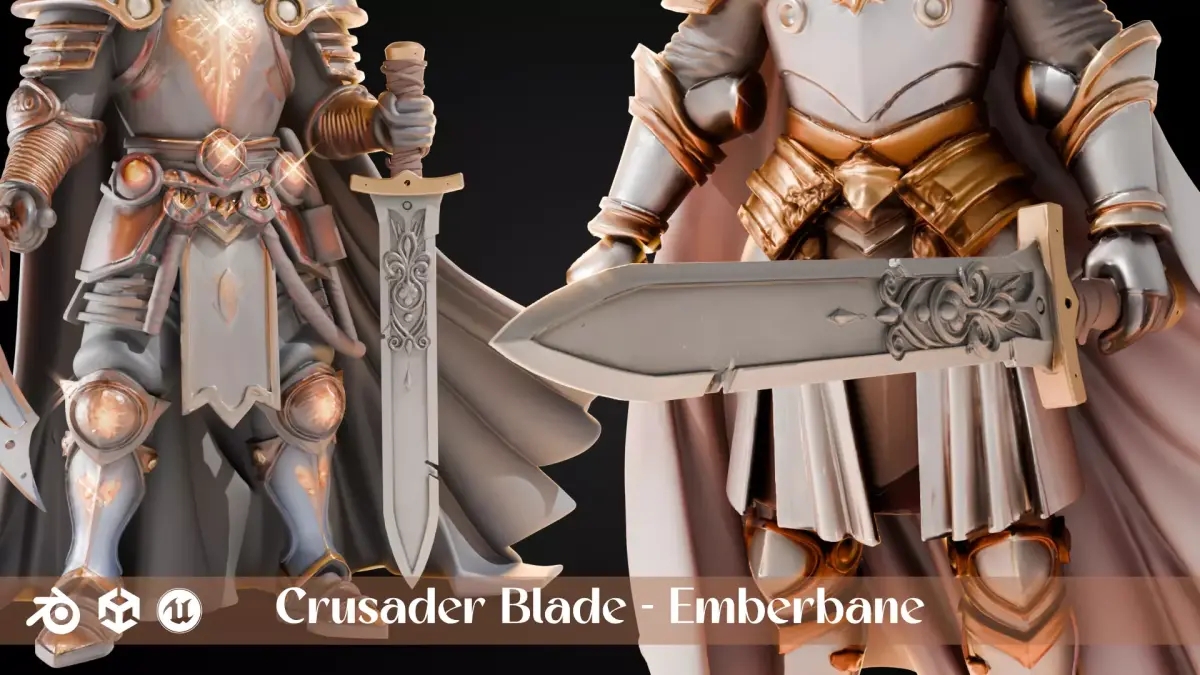 Stylized Sword - Crusader Blade - Emberbane - Game Ready 3D model