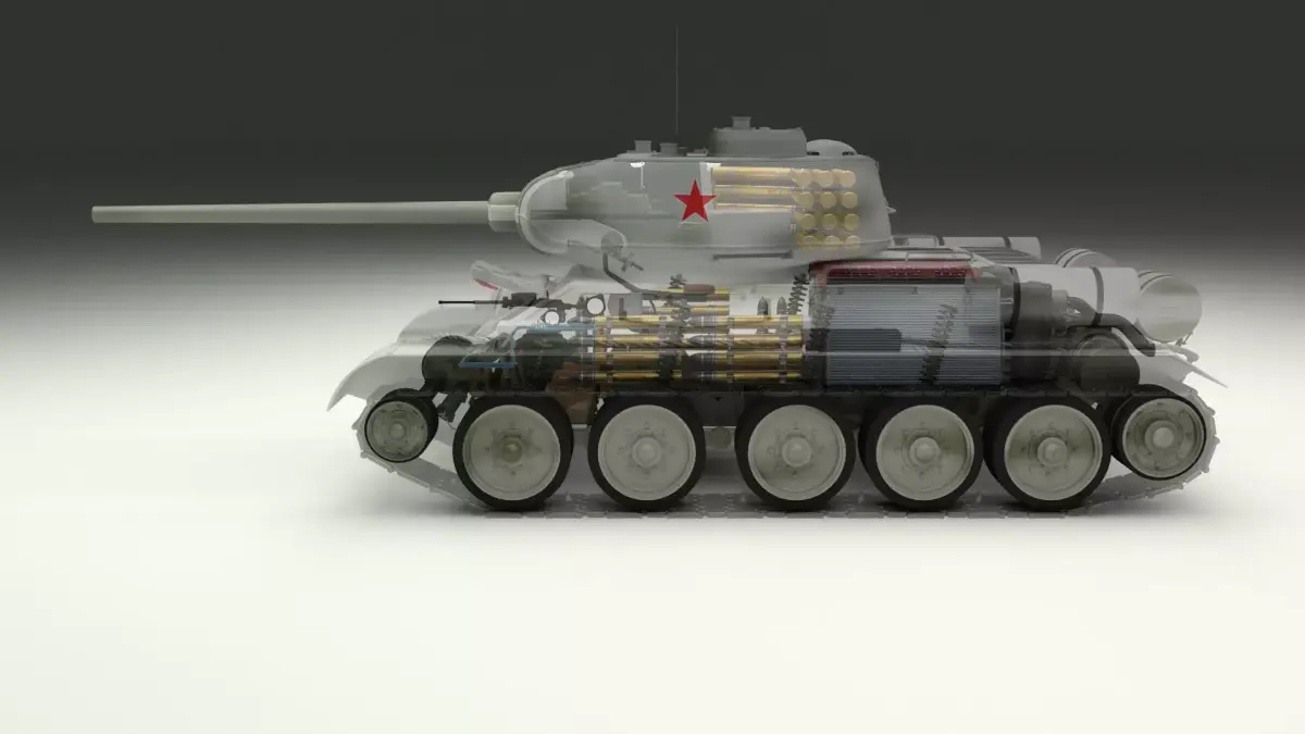 T-34 85 Interior Engine Bay Full Winter Camo 3D model