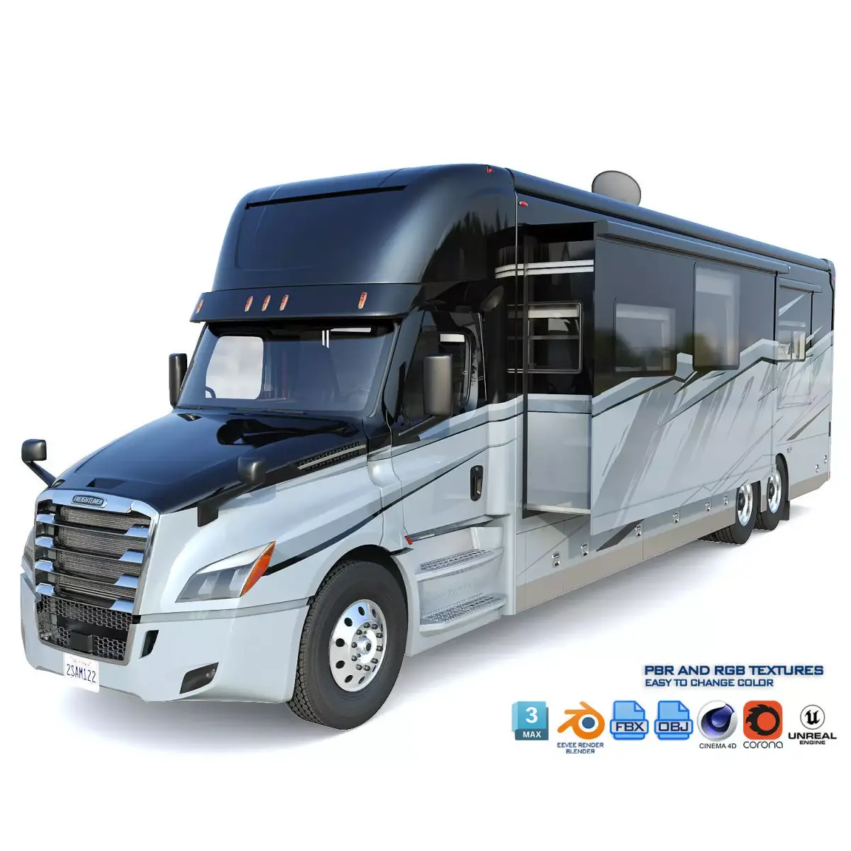 Cascadia Freightliner Motorhome XL45 2025 Low-poly 3D model