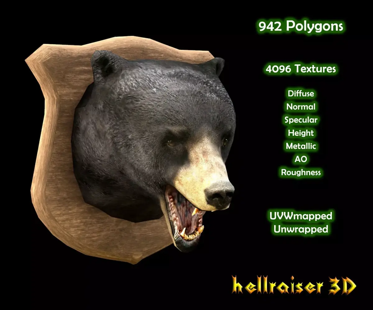 Bear Head - PBR - Textured Low-poly 3D model