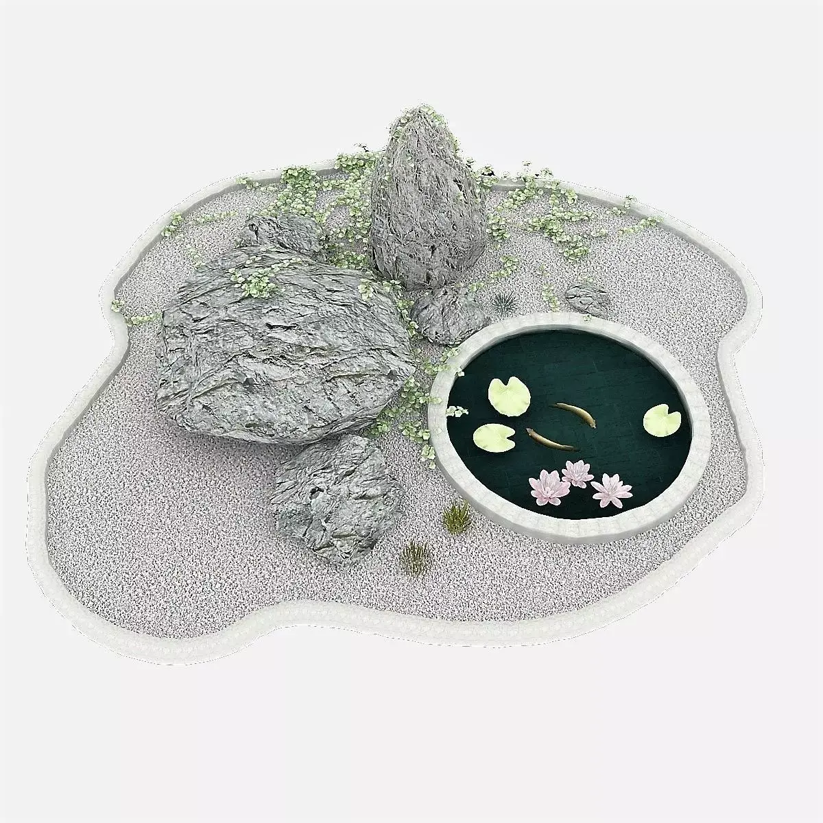 Garden Decorative Pond with Fish 3D model