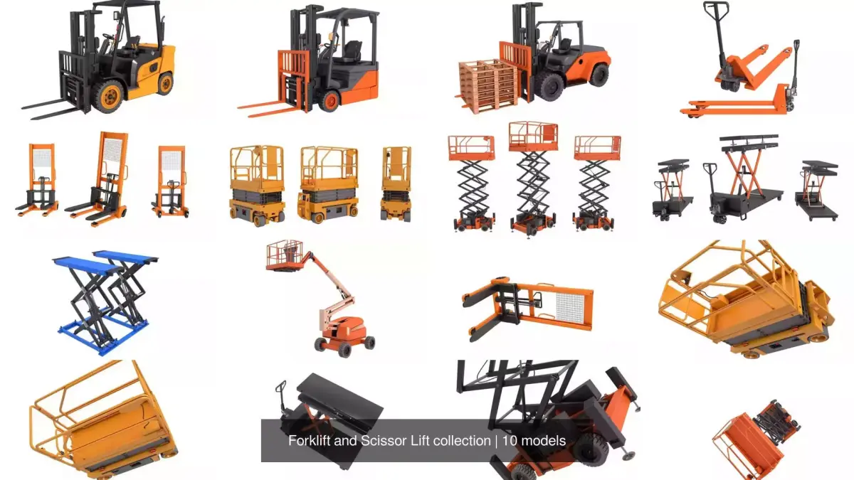  Forklift and Scissor Lift collection 3D Model Pack