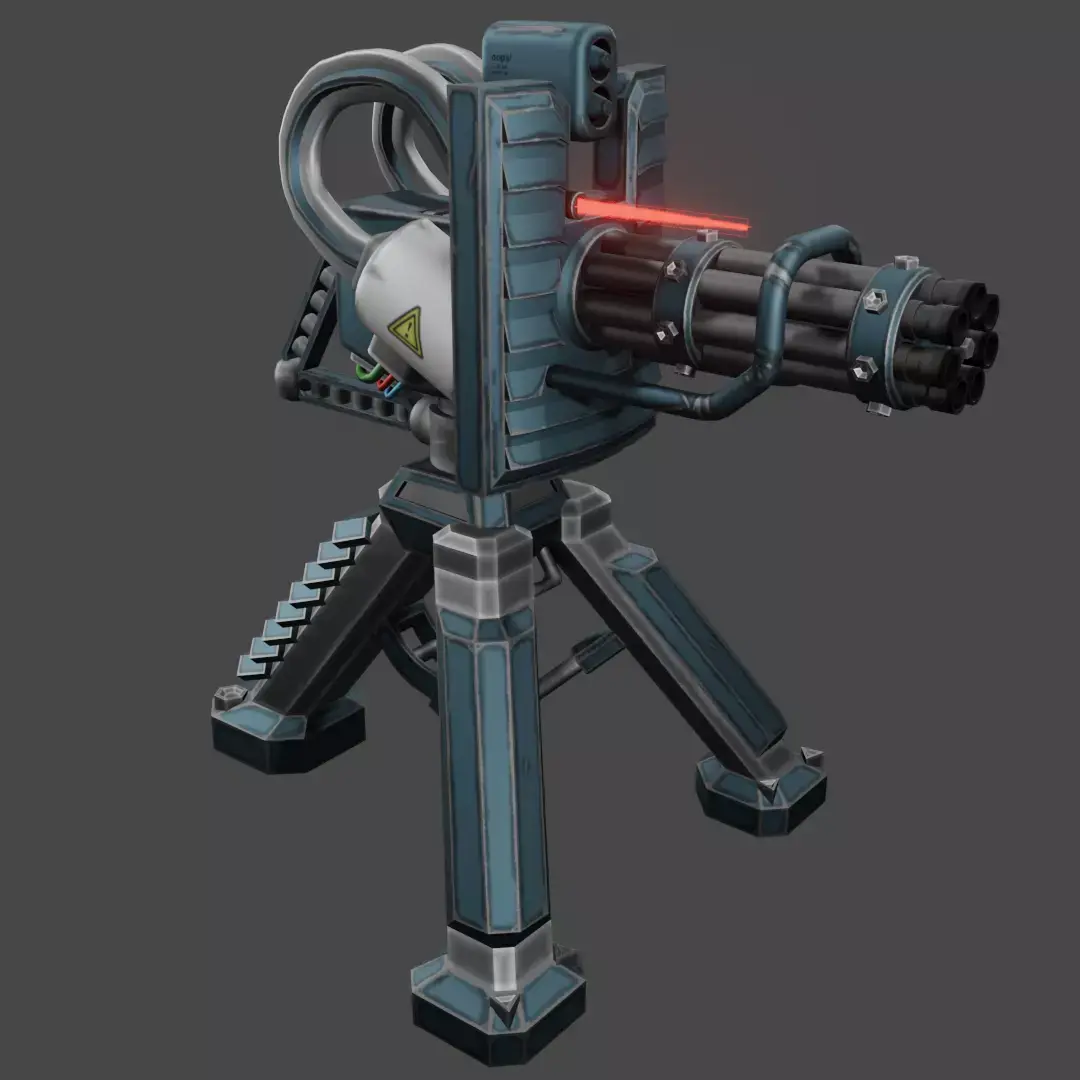 Turret minigun and rocket launcher Low-poly 3D model