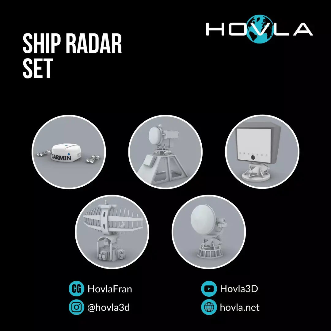 Ship Radar Set - 5 Models Low-poly 3D model