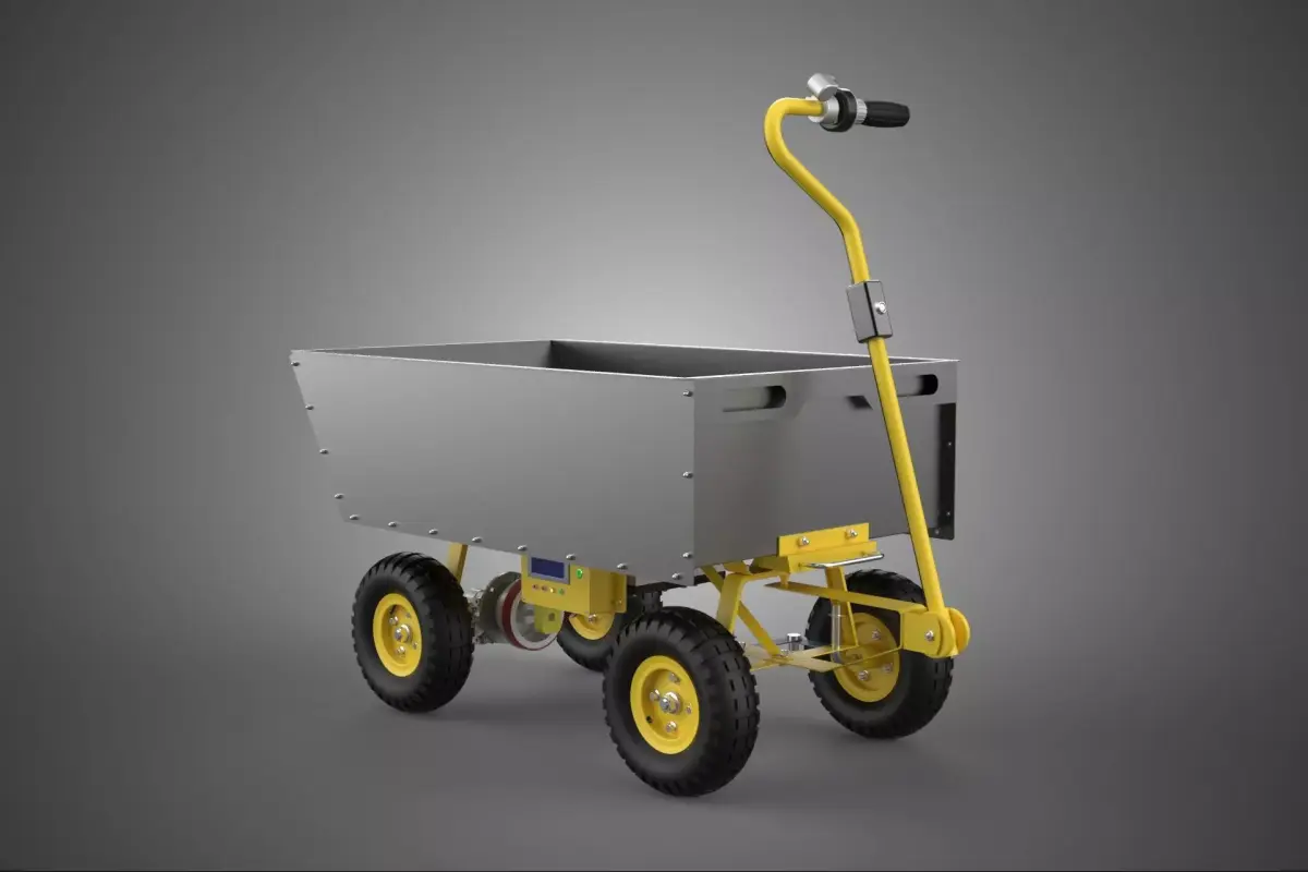 BLACK YELLOW ELECTRIC MOTORISED TROLLEY CART TRAILER WHEELBARROW 3D model