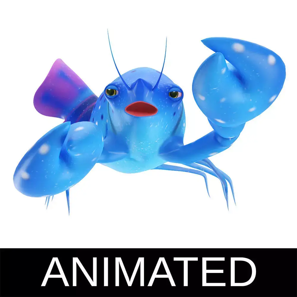 Blue Crayfish animated Low-poly 3D model