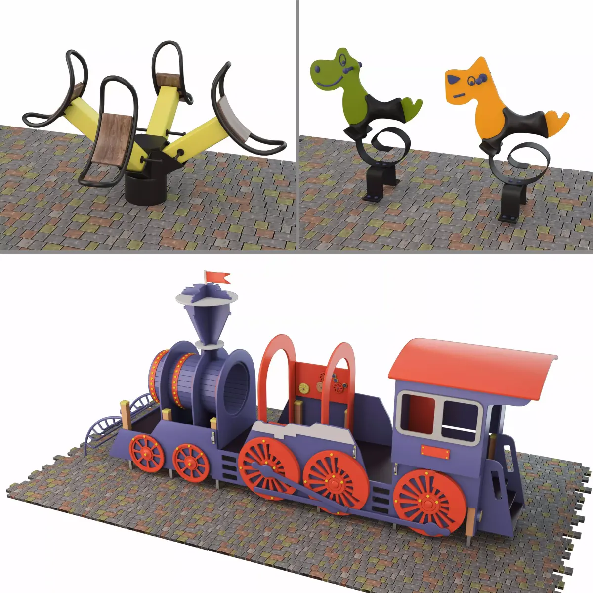 Playground swings for children - outdoor equipment 3D model