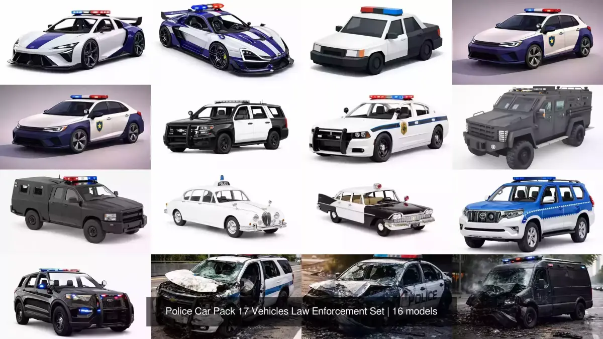 Police Car Pack 17 Vehicles Law Enforcement Set
