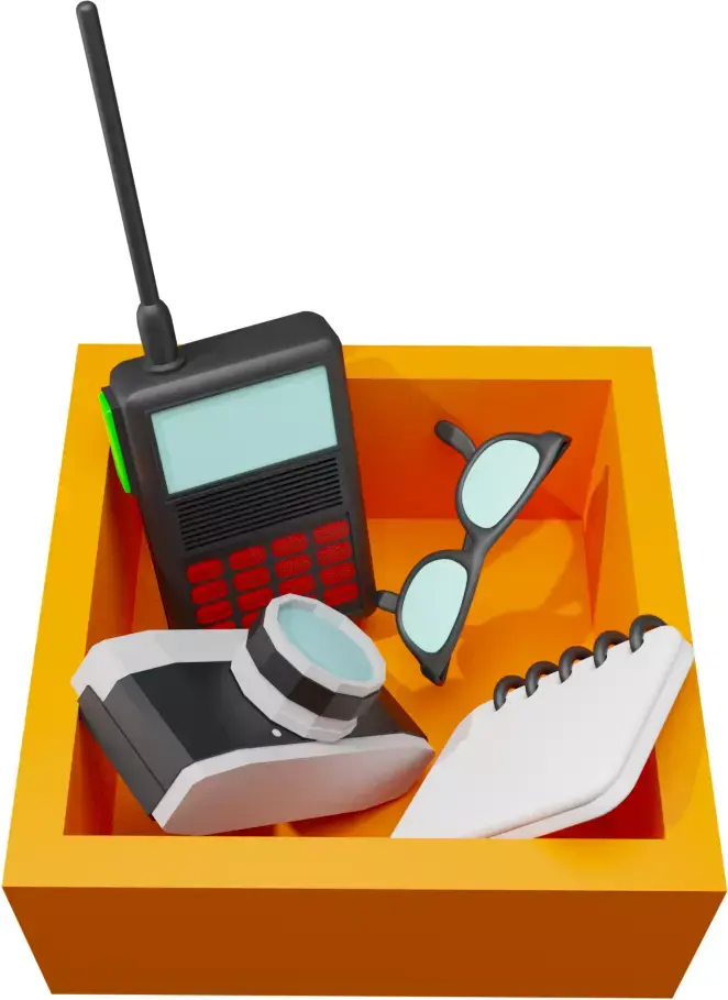 Box-Camera-Radio-Glasses-Notebook Low Poly 3D model