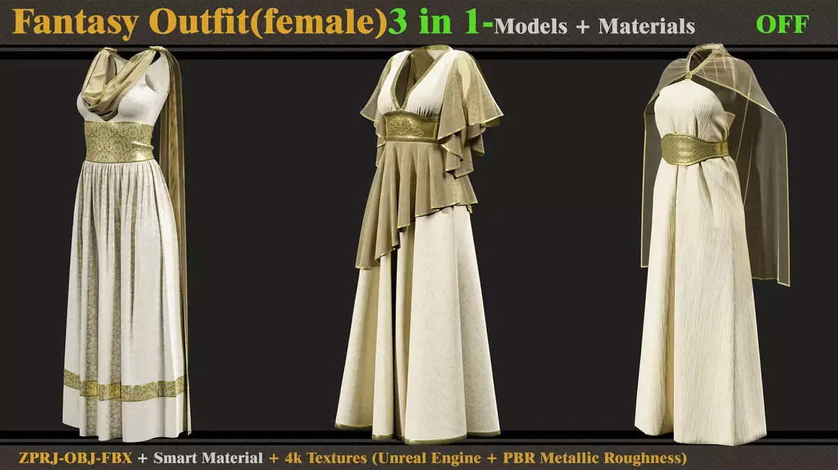3 In 1 Fantasy Outfit woman Free 3D model