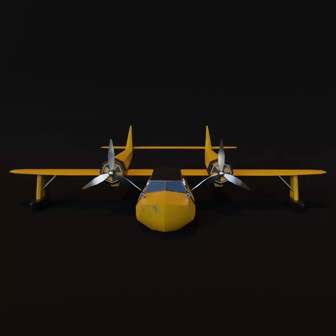 Seaplane paper airplane with propellers Low-poly 3D model