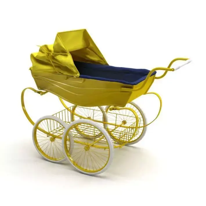 Yellow Baby Stroller 3D model