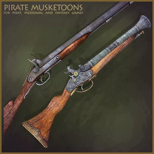 Animated Pirate Musketoons Low-poly 3D model