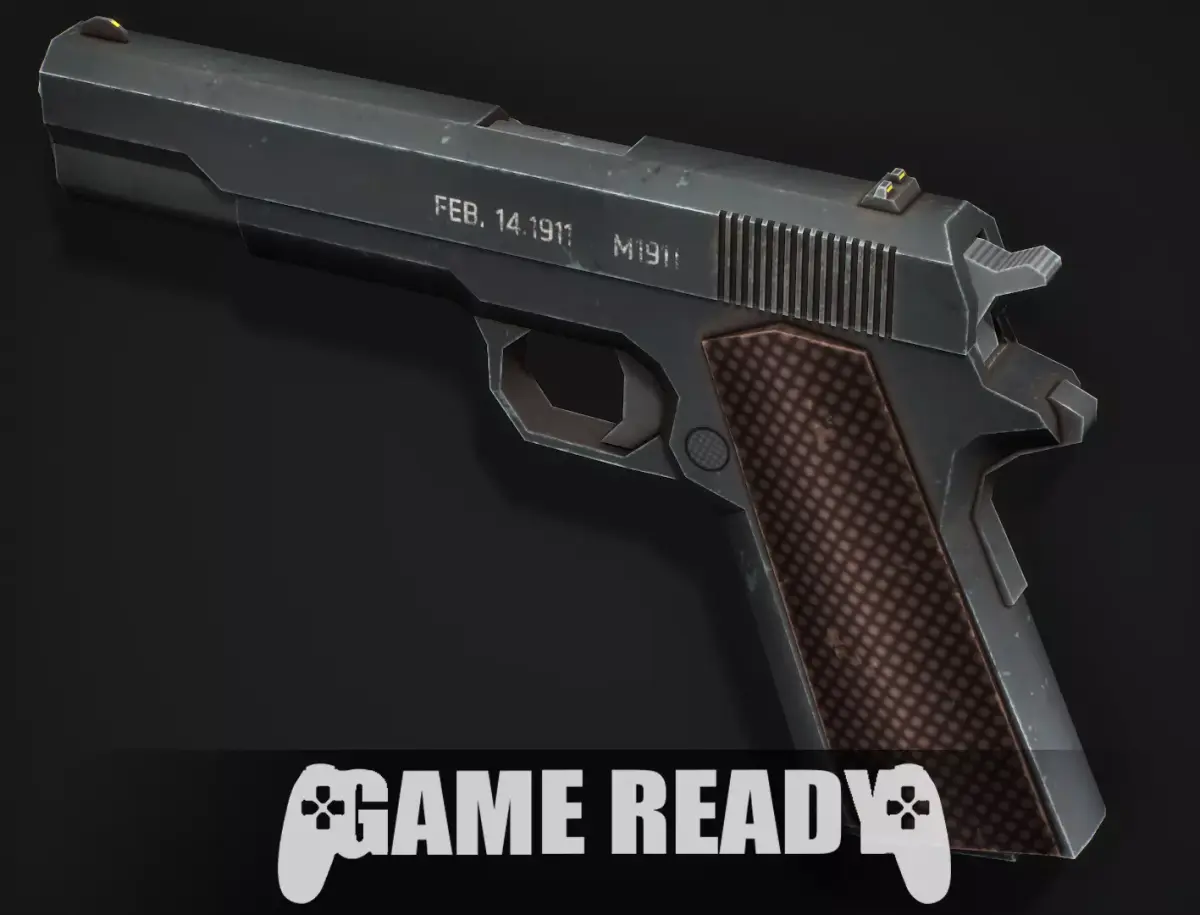 Colt 1911 Pistol - Low Poly Game Ready Low-poly 3D model