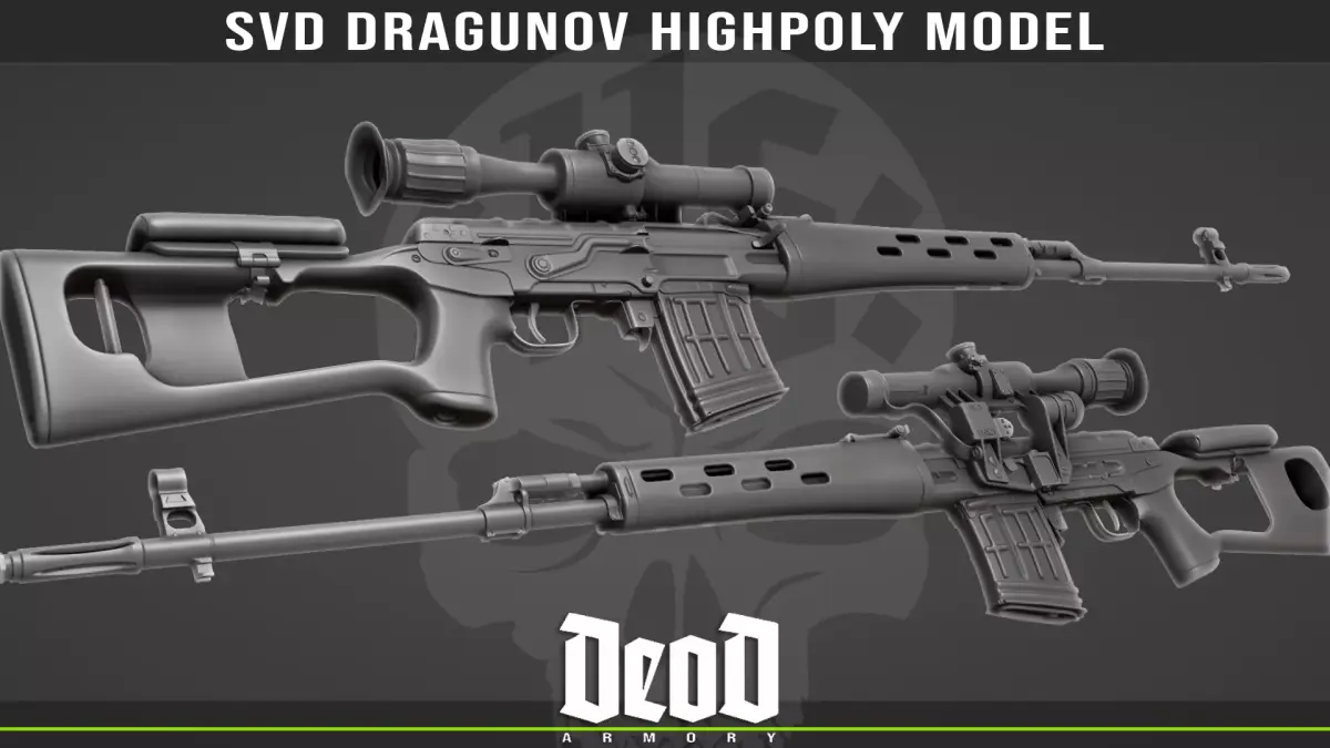 SVD Highpoly model sdvdragonov high - power rifle 3D model