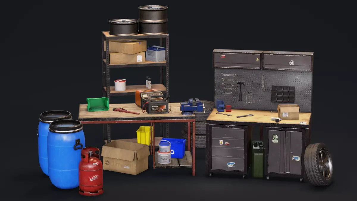 Garage Props Pack Low-poly 3D model purchase