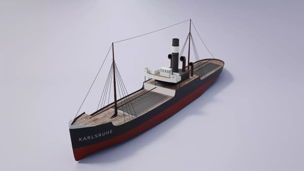 Simple model of Karlsruhe 1905 german cargo steamer ship 3D model