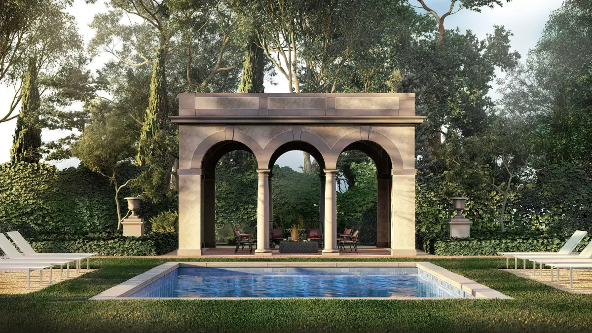 Exteriors swimming pool with classical Tuscan columns pergola 3D model