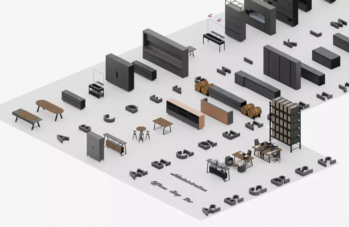 Modern Industrial Office Furniture Asset Collection 3D model