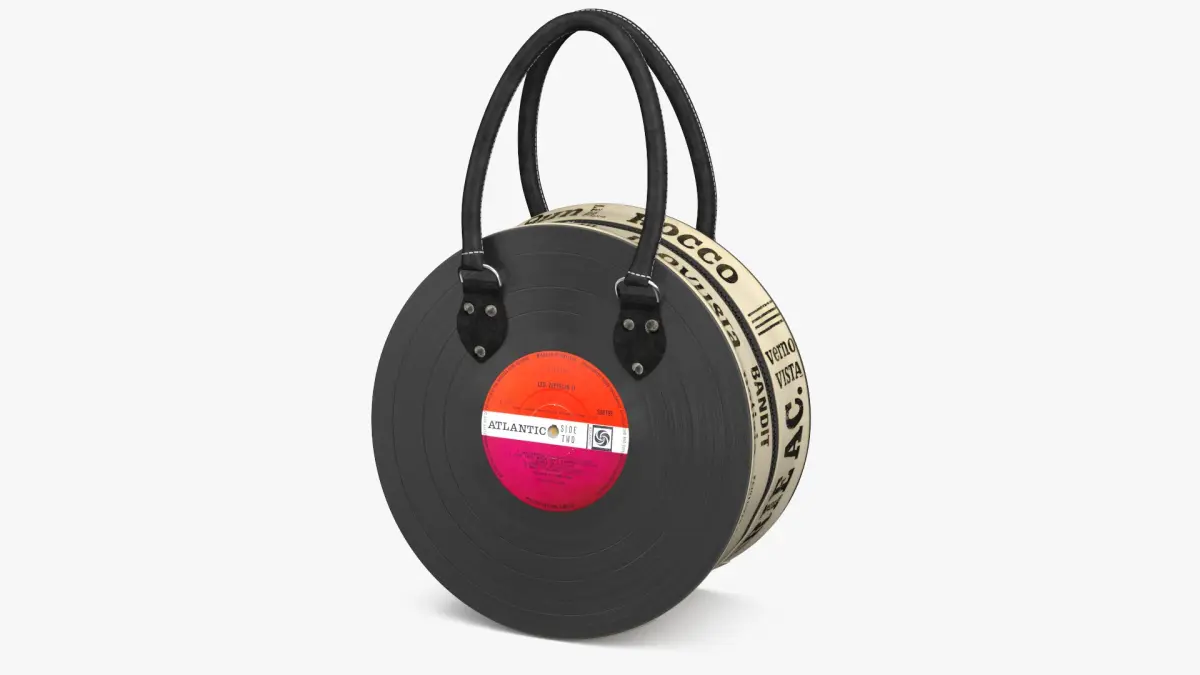 Designer Vinyl Record Handbag with Printed Canvas Sides 3D model