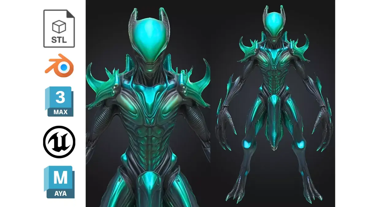 Cyber Alien Overlord Low-poly 3D model