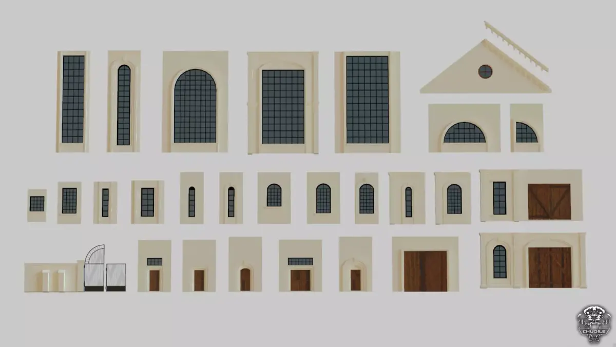 Architectural House Parts Kitbash Low-poly 3D model