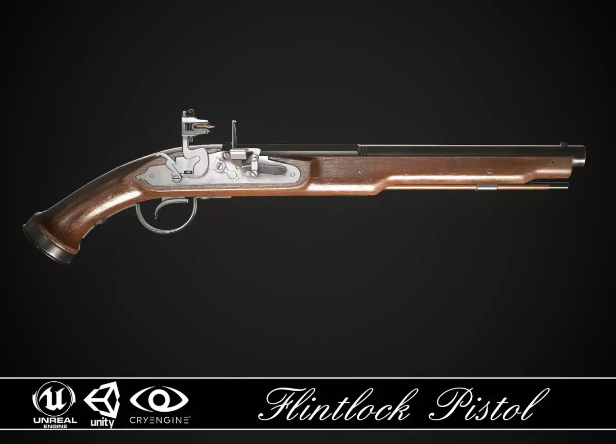 Flintlock Pistol 01 Classic Low-poly 3D model