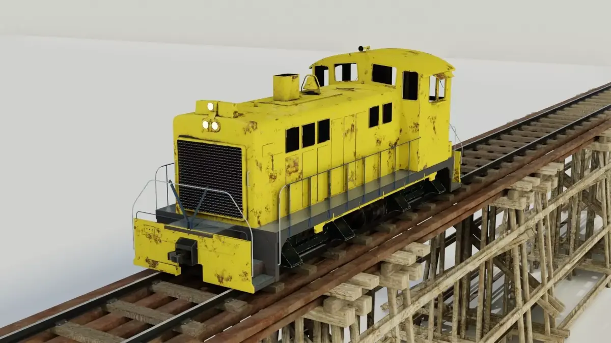 Locomotive and bridge trestle complete textures and materials  3D Model Pack