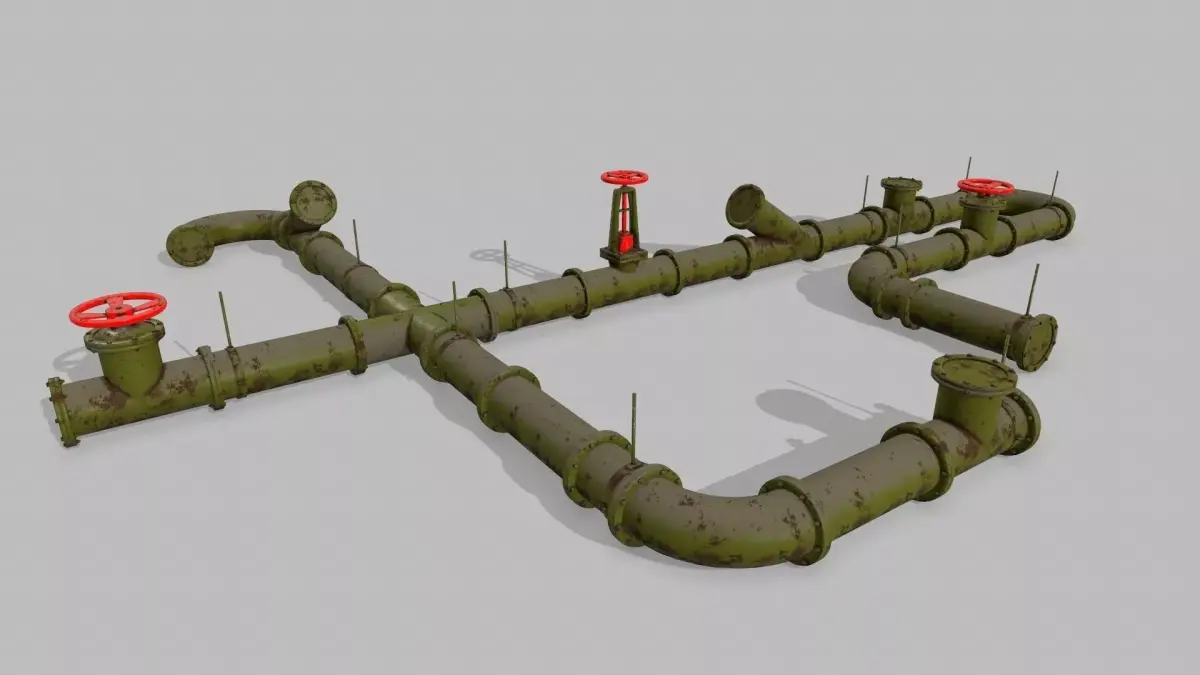 pipe set with valves Low-poly 3D model
