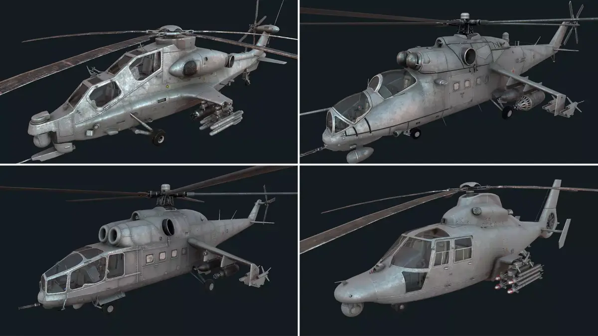 Military helicopter pack Low-poly 3D model