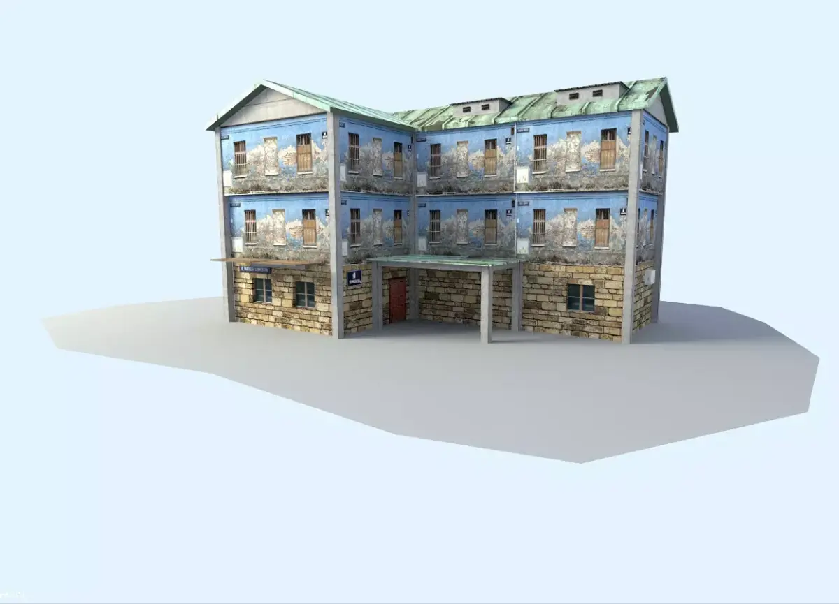 Building house with windows and balconies Low-poly 3D model