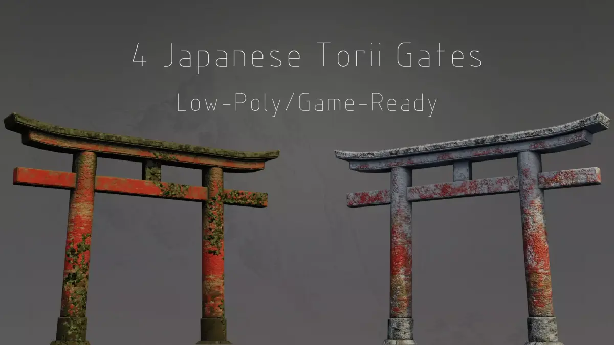 Torii Gates - 4 Japanese Shrine Gates - 4 GameReady Versions Low-poly 3D model
