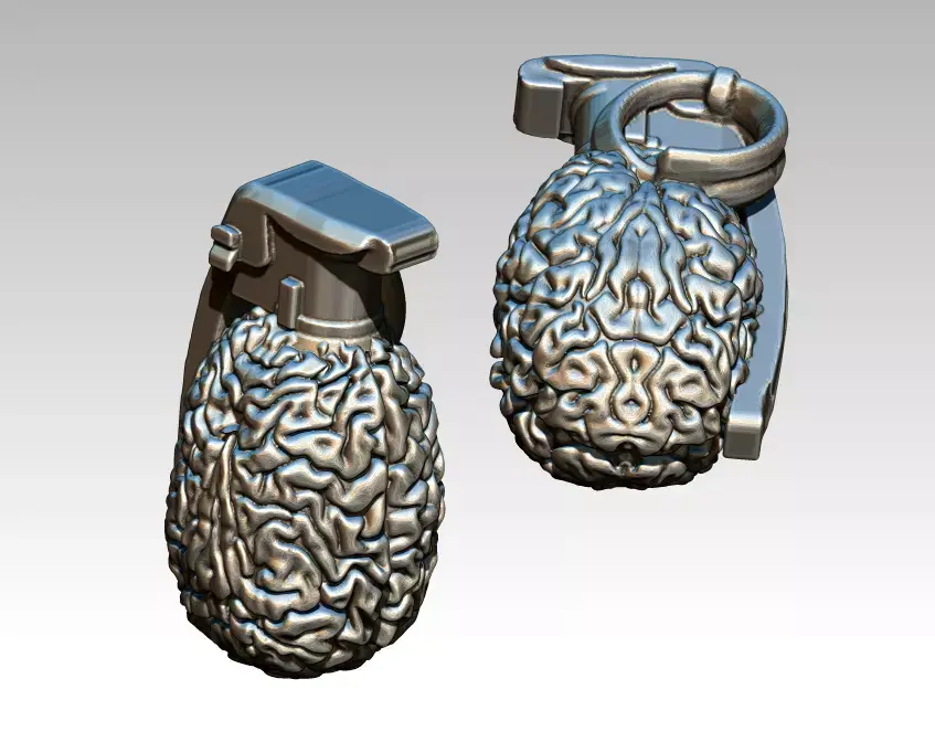 human Brain grenade highpoly modern art 3D print model