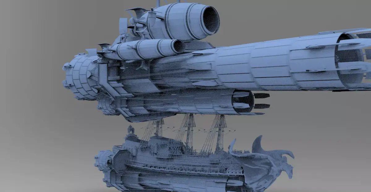 Grand Sci fi Airship Space design 3  3D model