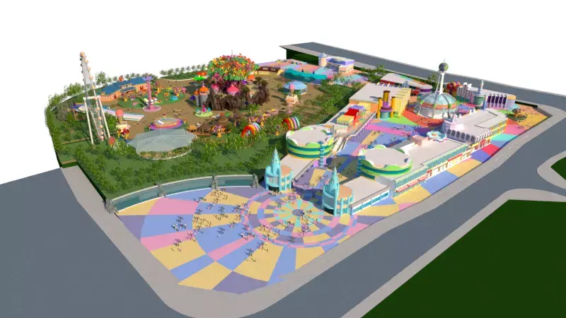 Cartoon colorful childrens theme park many amusement equipment 3D model