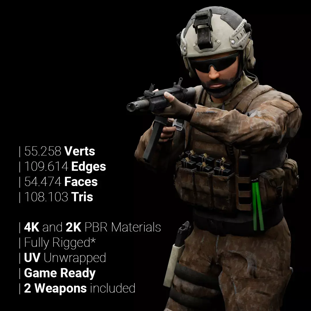Special Operation United States Soldier Low-poly 3D model