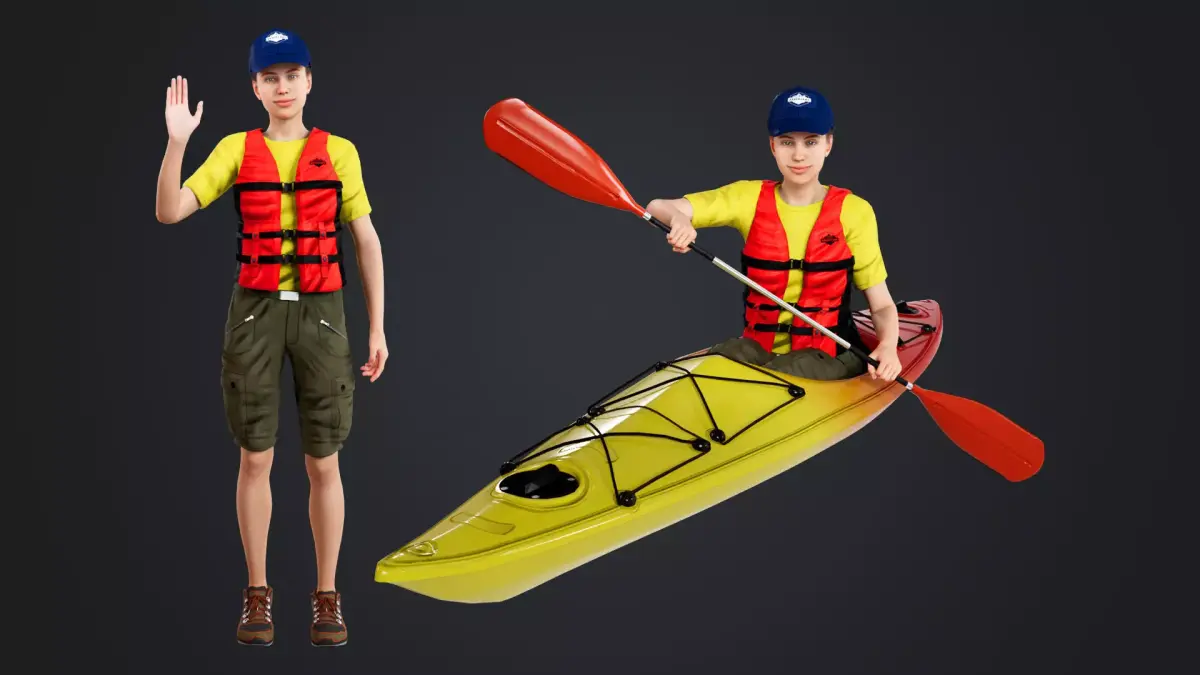 Kayak Canoe Athlete Low-poly 3D model purchase