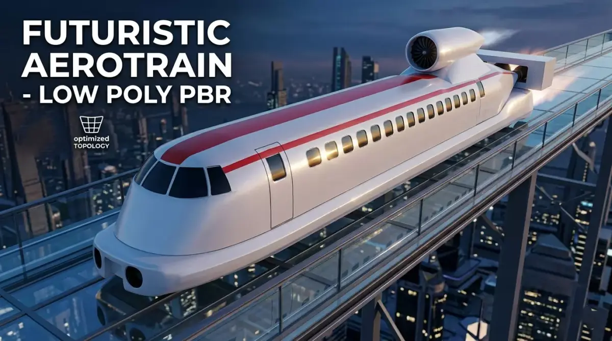 Low Poly Aerotrain Game ready Vehicle FBX OBJ PBR STL Low-poly 3D model