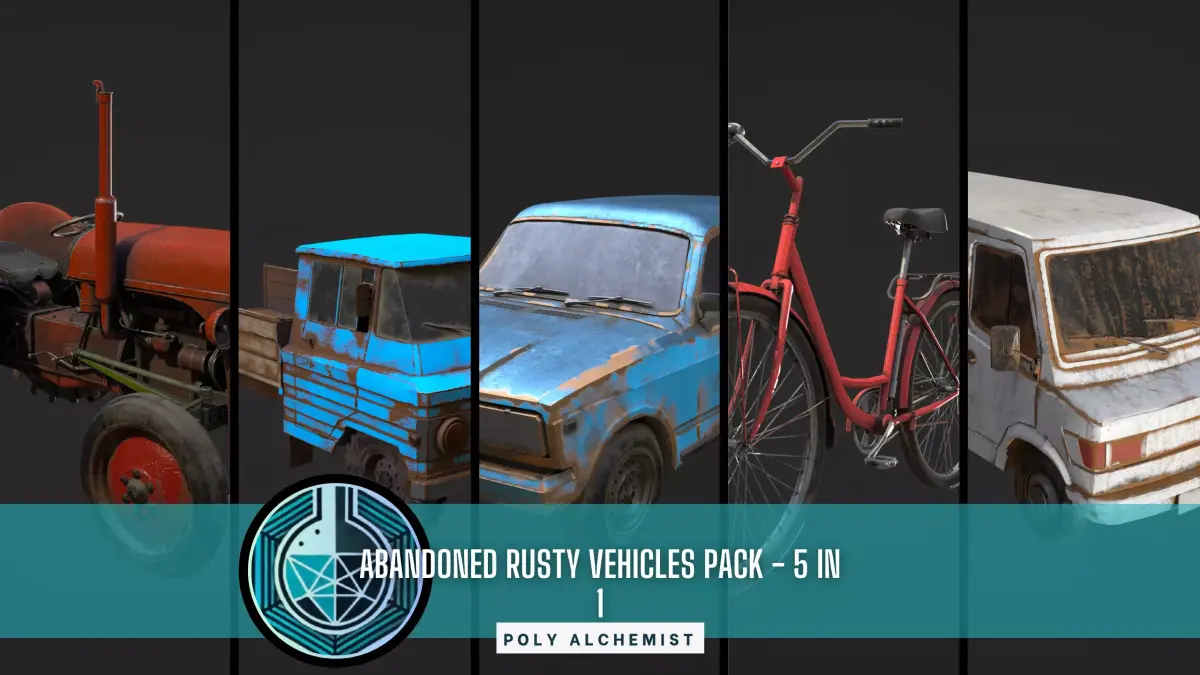 Abandoned Rusty Vehicles Pack 5 In 1 Low-poly 3D model
