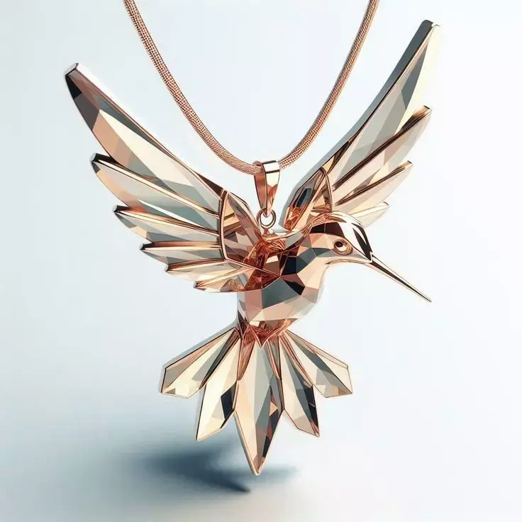 Luxury Hummingbird Pendant 3D Jewerly Geometric Facets Rose Gold Low-poly 3D model