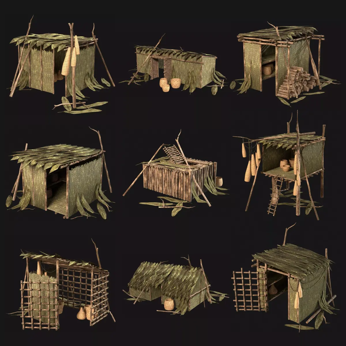 JUNGLE SWAMP STORAGE WAREHOUSE WORKSHOP ROOFING COLLECTION Low-poly 3D model