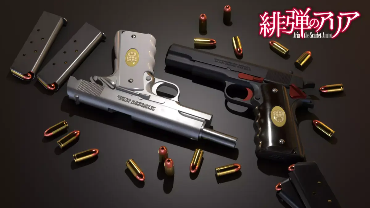 Colt Government Model 1911 - Aria the Scarlet Ammo - Game Asset Free low-poly 3D model