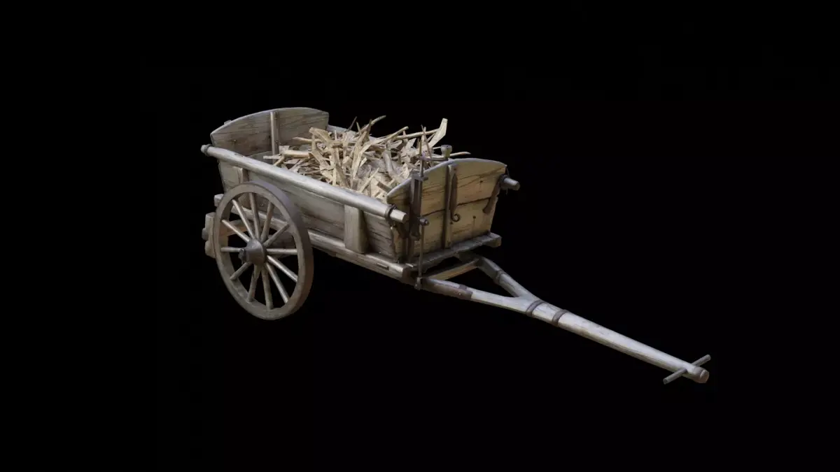 Wooden Cart with sticks Loaded Low poly 3D model