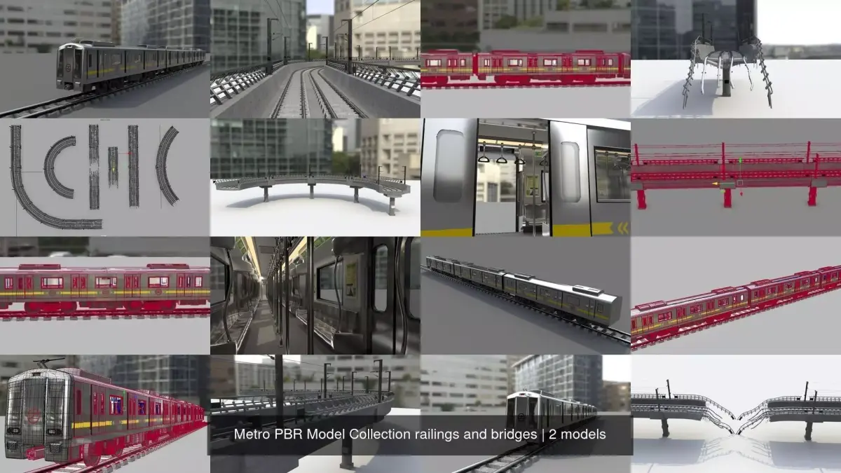 Metro PBR Model Collection railings and bridges 3D Model Pack