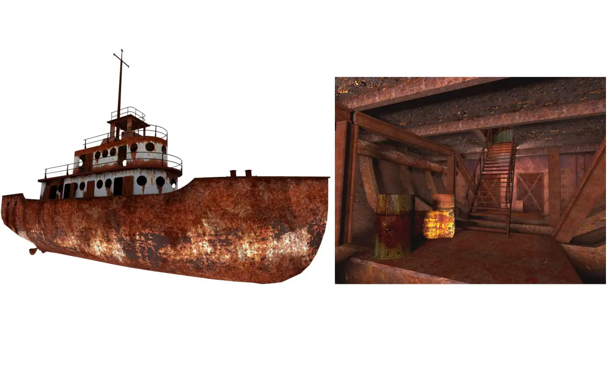 Old Abandoned Rusted Ship with Interior Low-poly 3D model