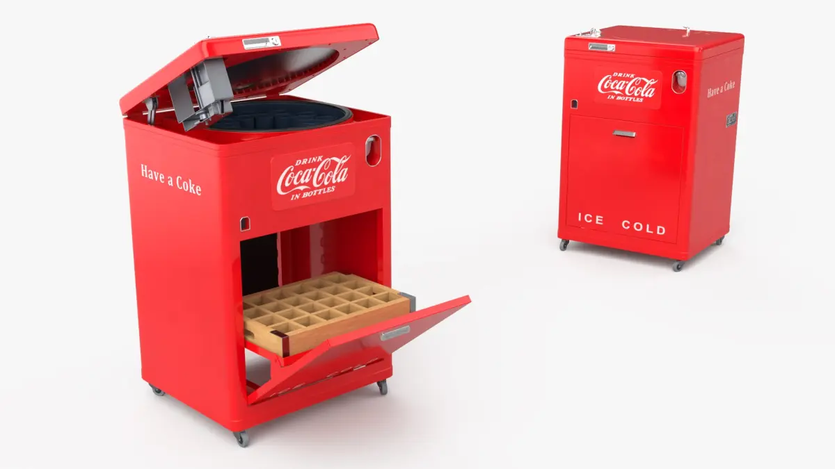 Coca-Cola Bottle Cooler with Rotary Loader Red Vintage Rigged for Cinema 4D 3D model
