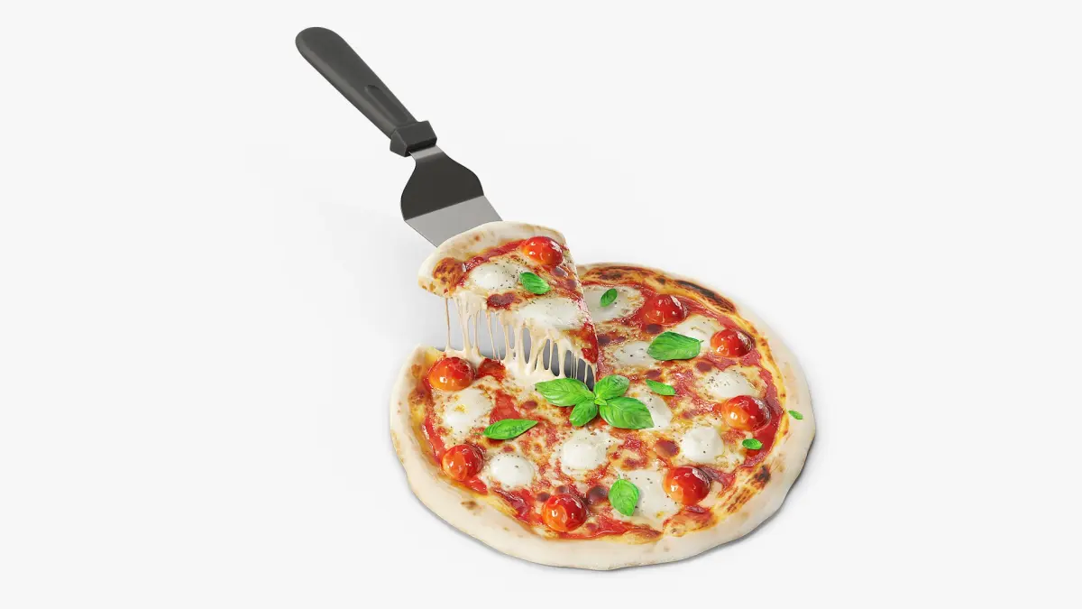 Pizza Margherita Sliced with Stretchy Cheese 3D model